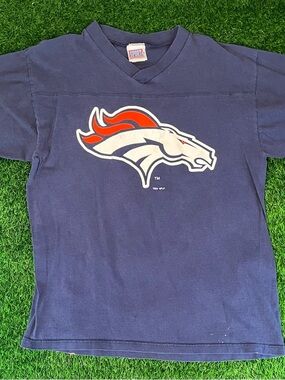 Vintage 90s 1997 Sport Attack NFL John Elway Denver Broncos Blue T-Shirt Mens L